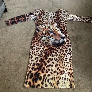 Come hear me roar leopard print body on party dress